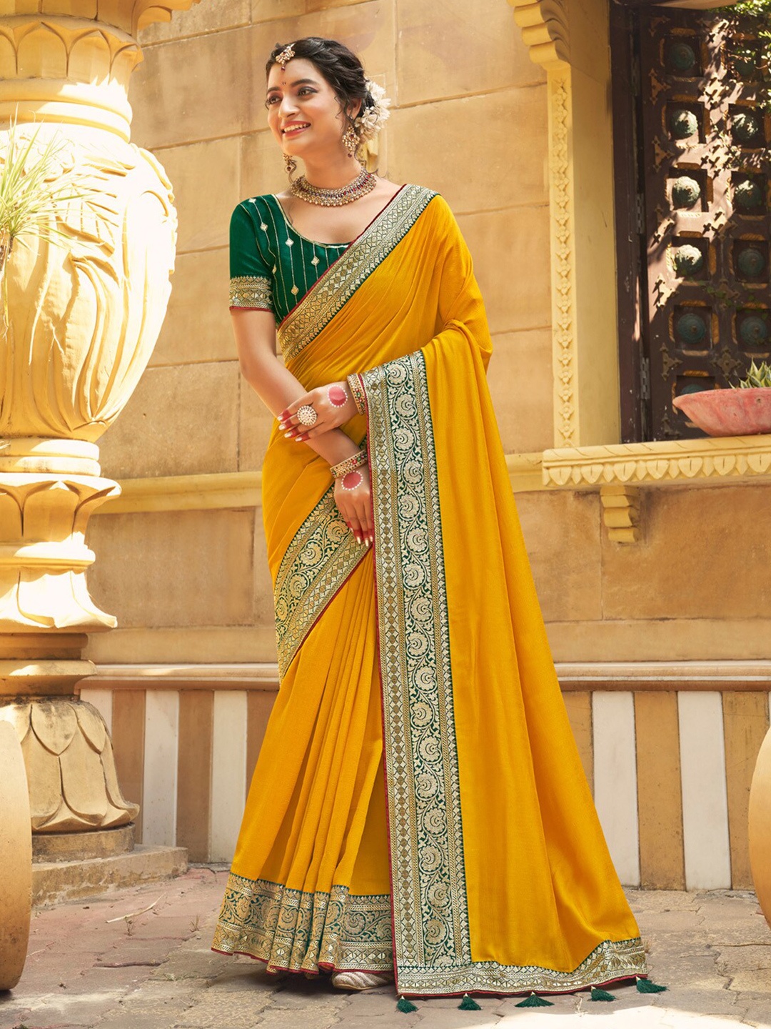 

Anouk Zari Woven Design Party Wear Saree, Yellow