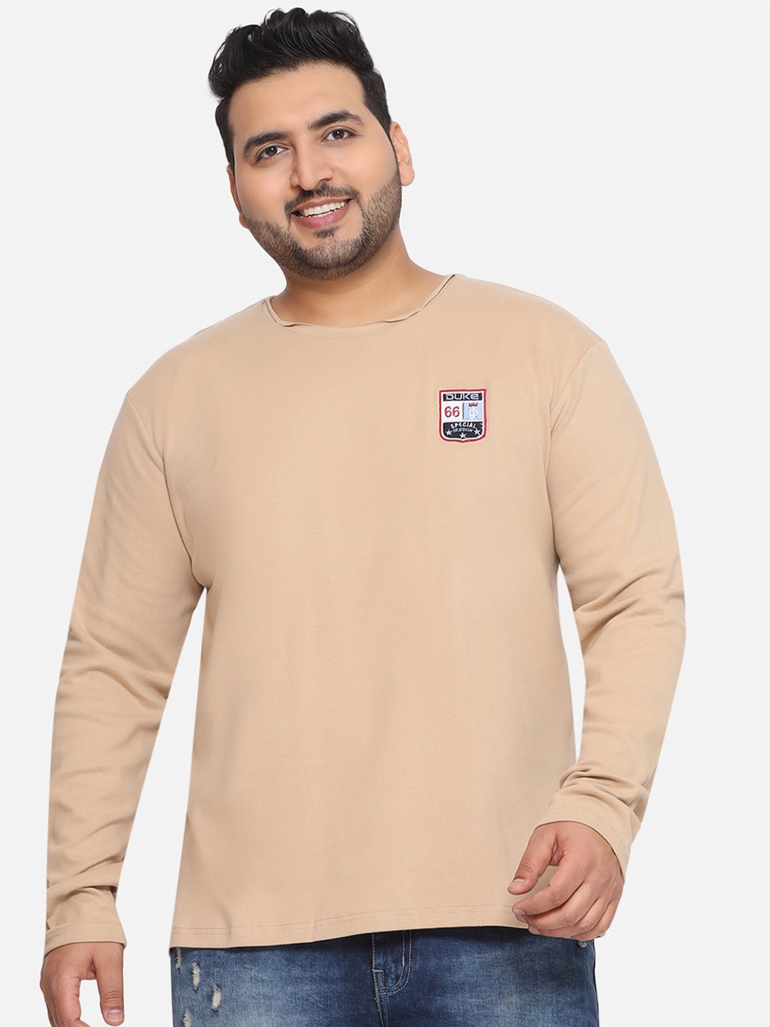 

Santonio Round Neck Cotton Plus Size T-shirt, Beige