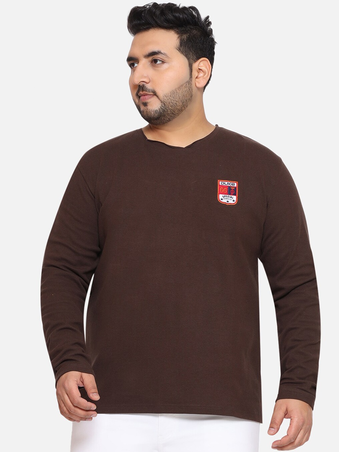 

Santonio Round Neck Cotton Plus Size T-shirt, Brown
