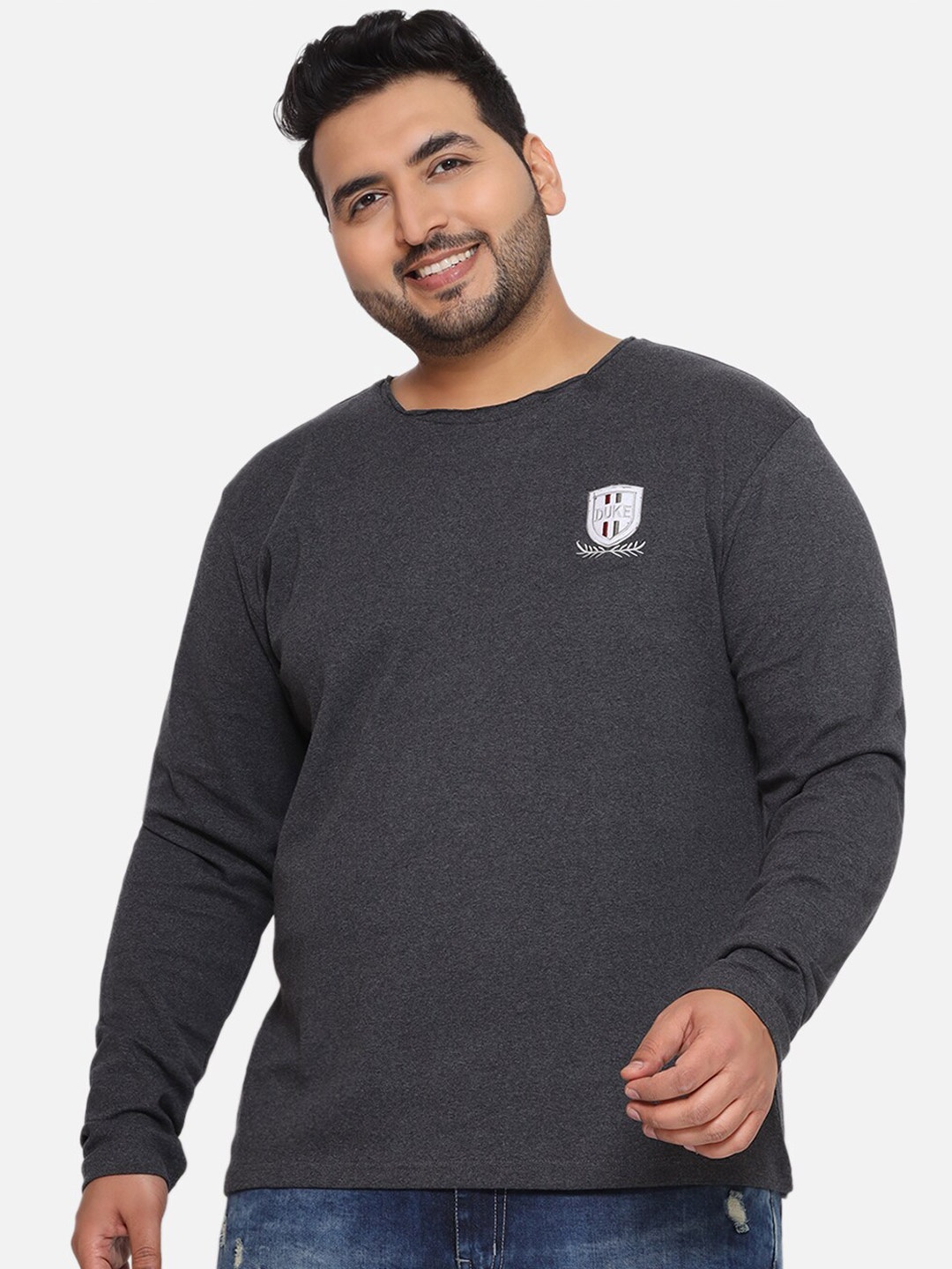 

Santonio Round Neck Cotton Plus Size T-shirt, Grey