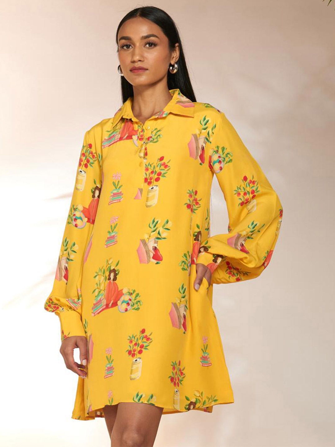 

Masaba Conversational Print Crepe A-Line Dress, Yellow