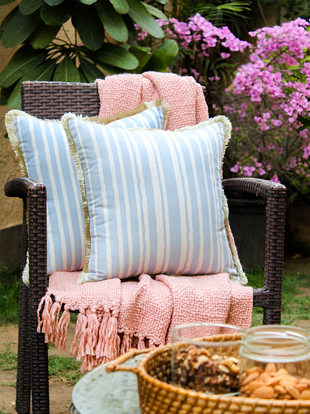 

House This Blue 2 Pieces Striped Square Cushion Covers