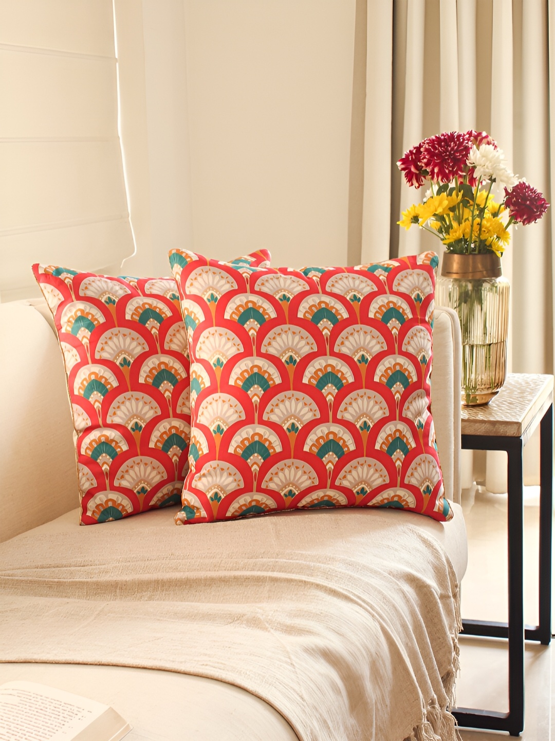 

House This Magenta & Blue 2 Pieces Geometric Square Cushion Covers