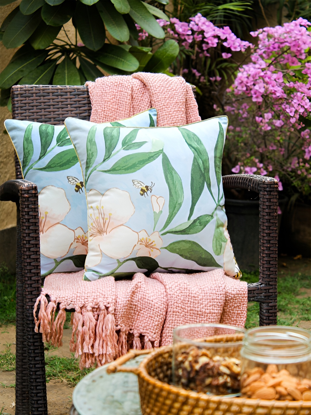 

House This Blue & Green 2 Pieces Floral Square Cushion Covers