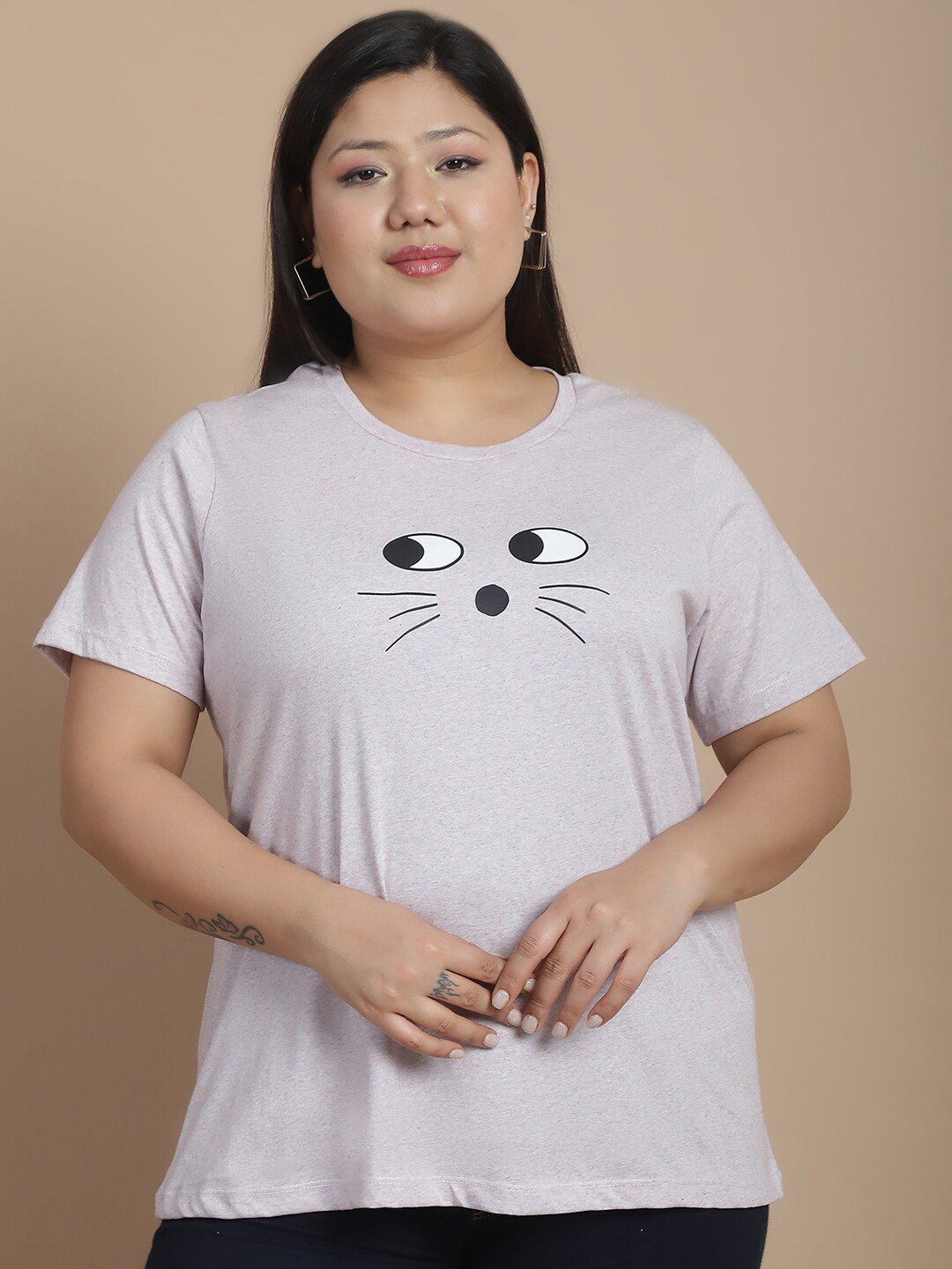 

Rute Graphic Printed Round Neck Cotton Plus Size T-shirt, Off white