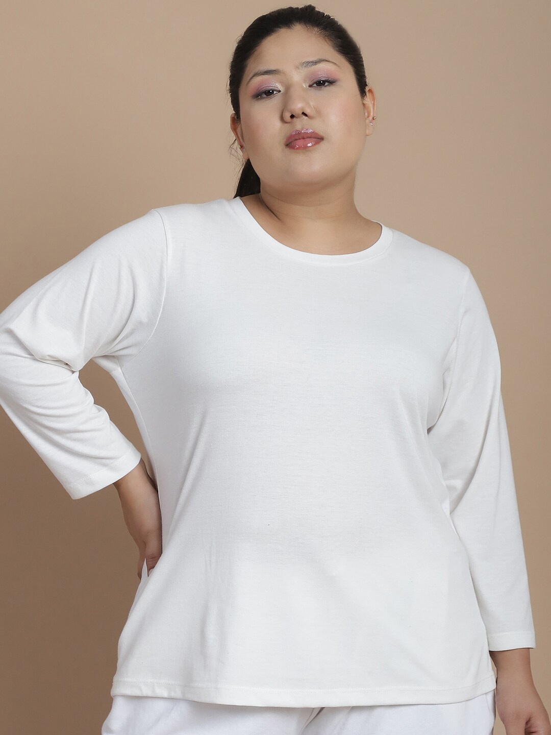 

Rute Round Neck Cotton Plus Size T-shirt, White