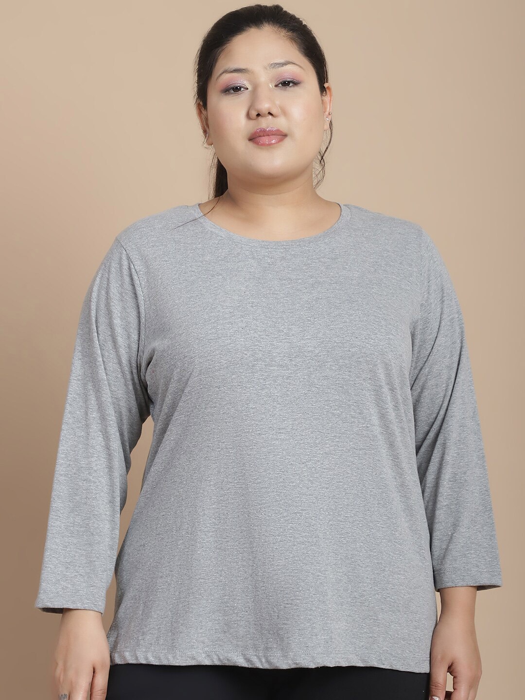 

Rute Round Neck Cotton Plus Size T-shirt, Grey