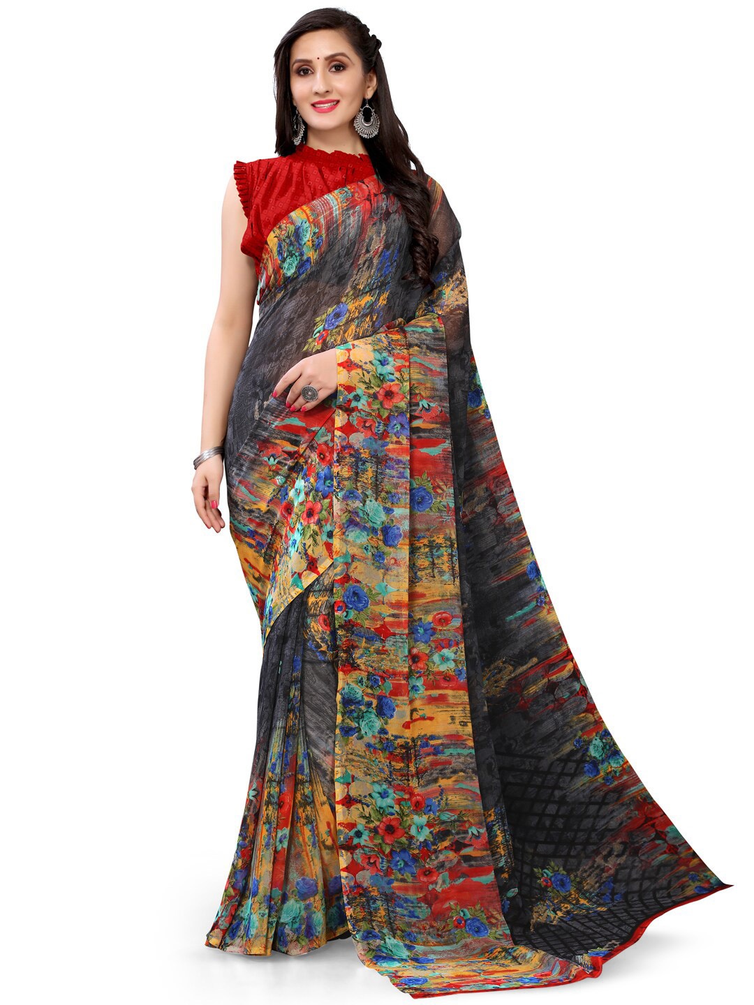 

Mitera Abstract Printed Saree, Black