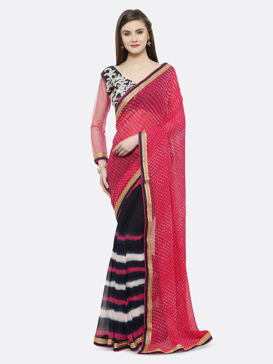 

Mitera Striped Half and Half Zari Saree, Blue