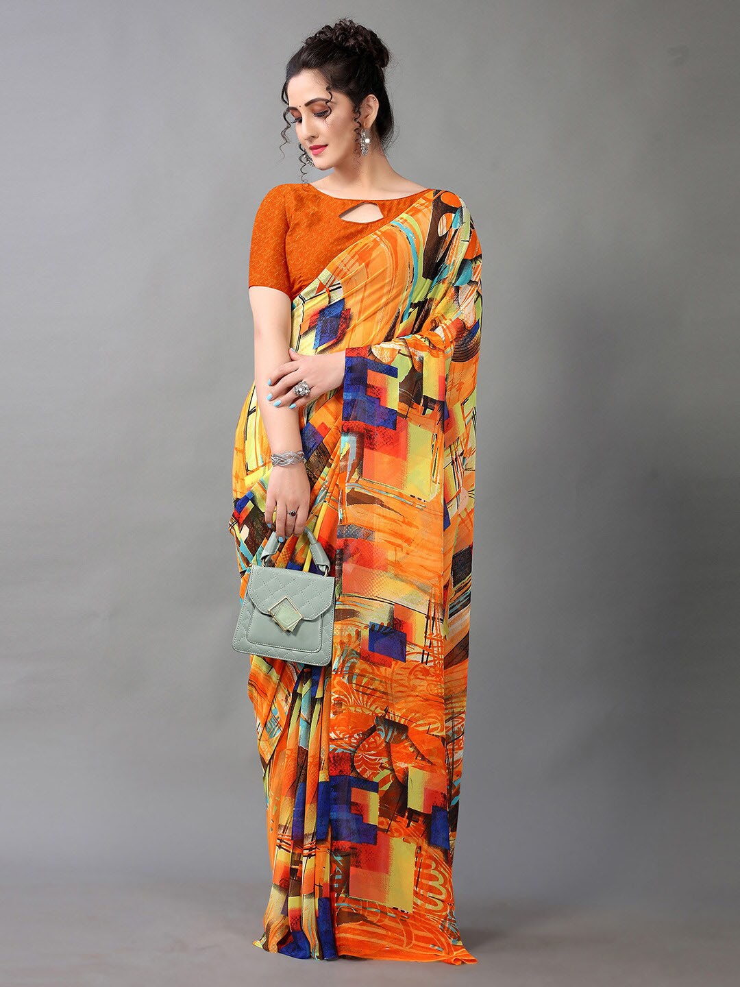 

Mitera Abstract Printed Saree, Orange
