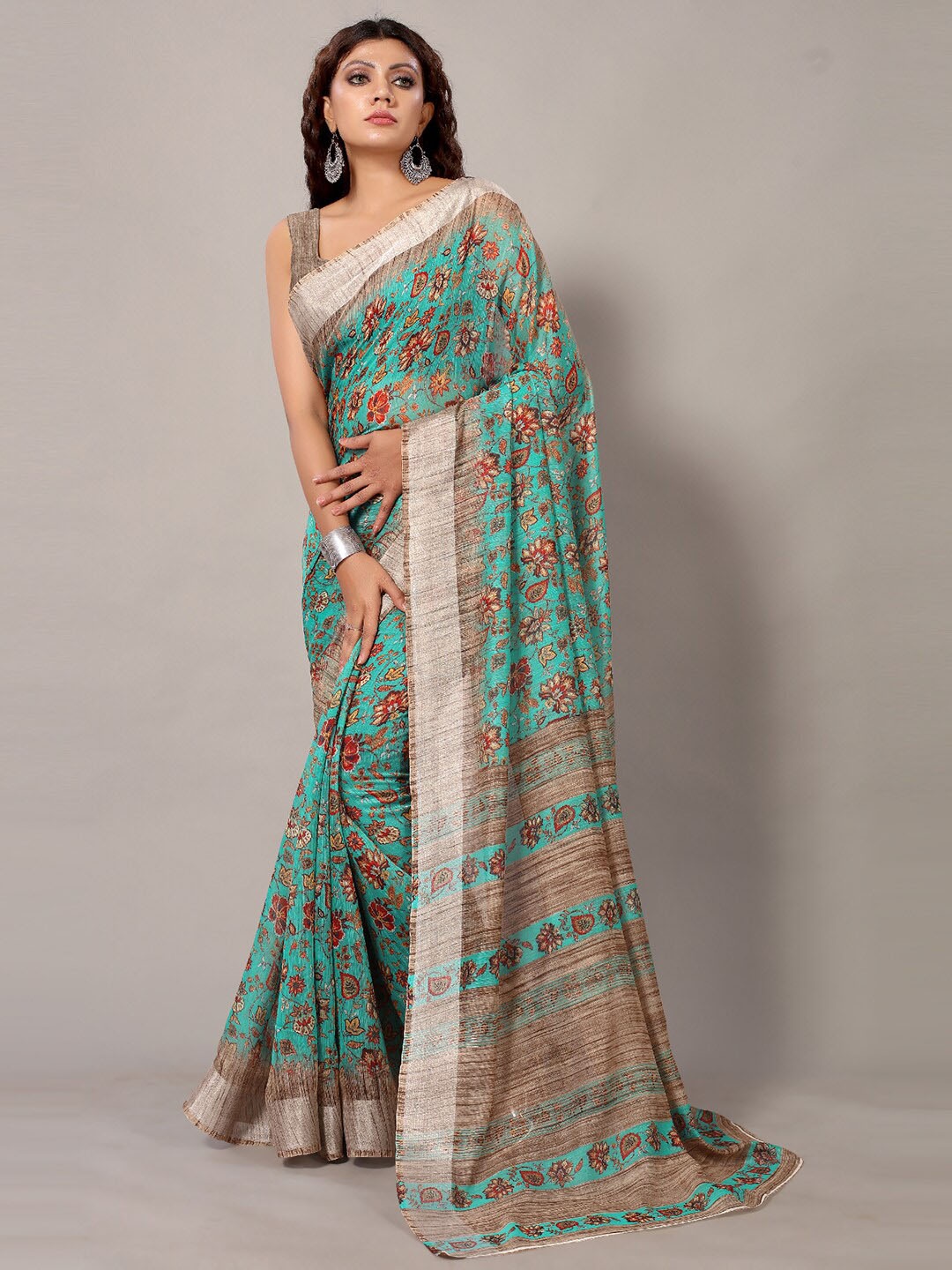 

Mitera Floral Printed Saree, Green