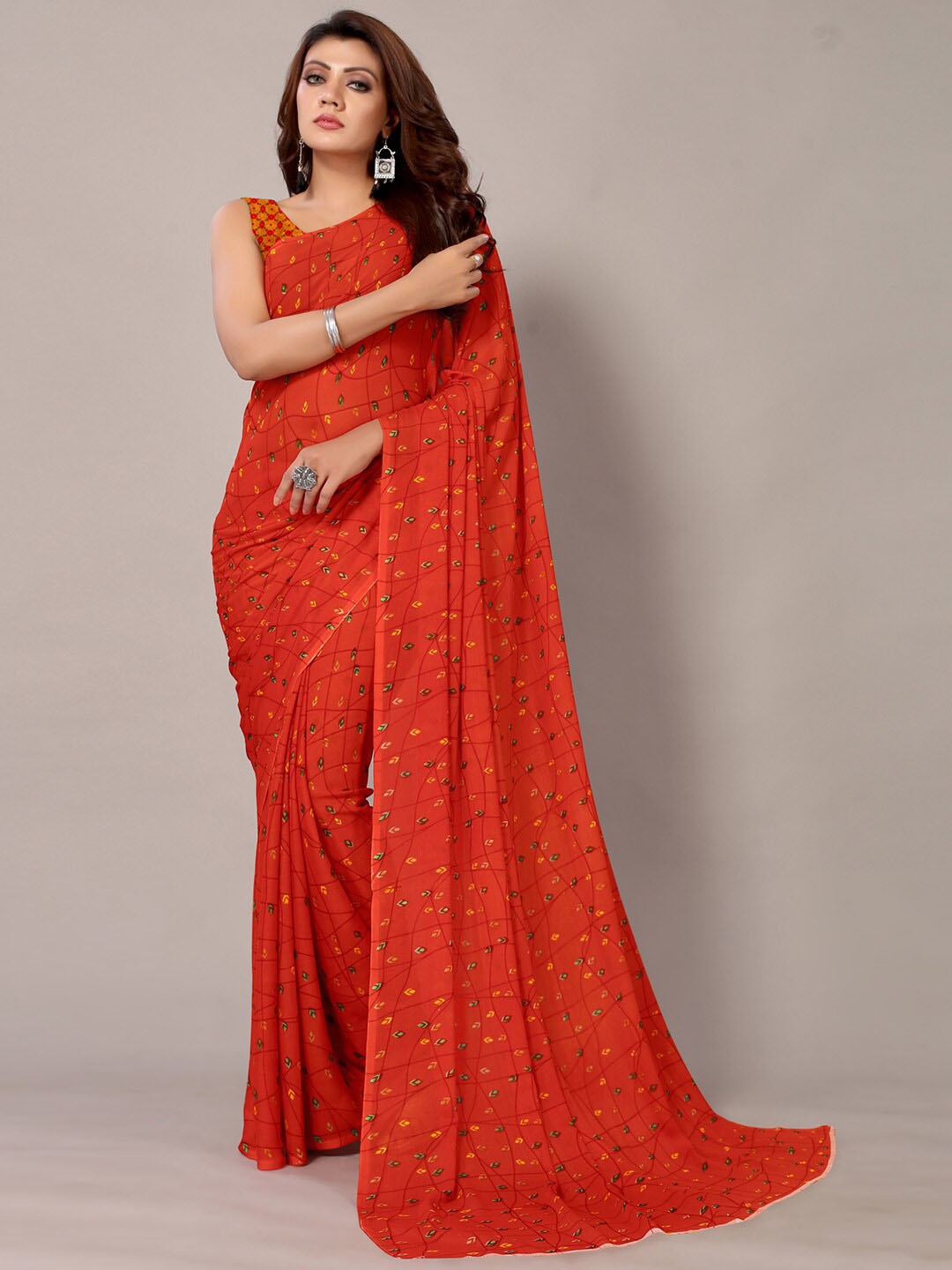 

Mitera Floral Printed Saree, Red