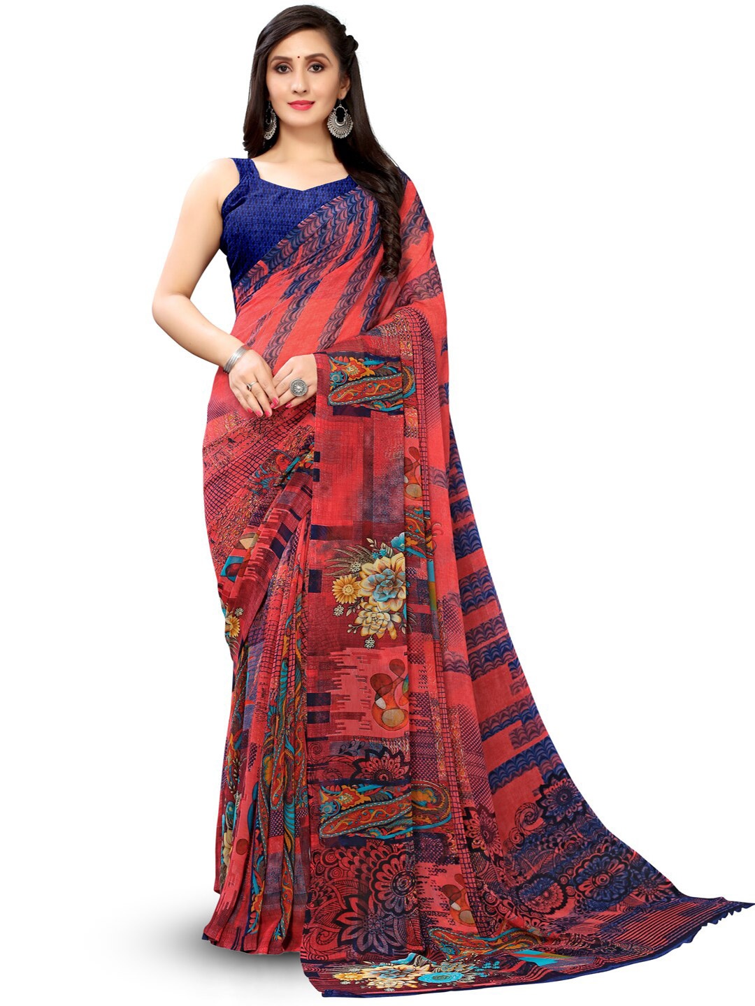 

Mitera Abstract Printed Saree, Pink