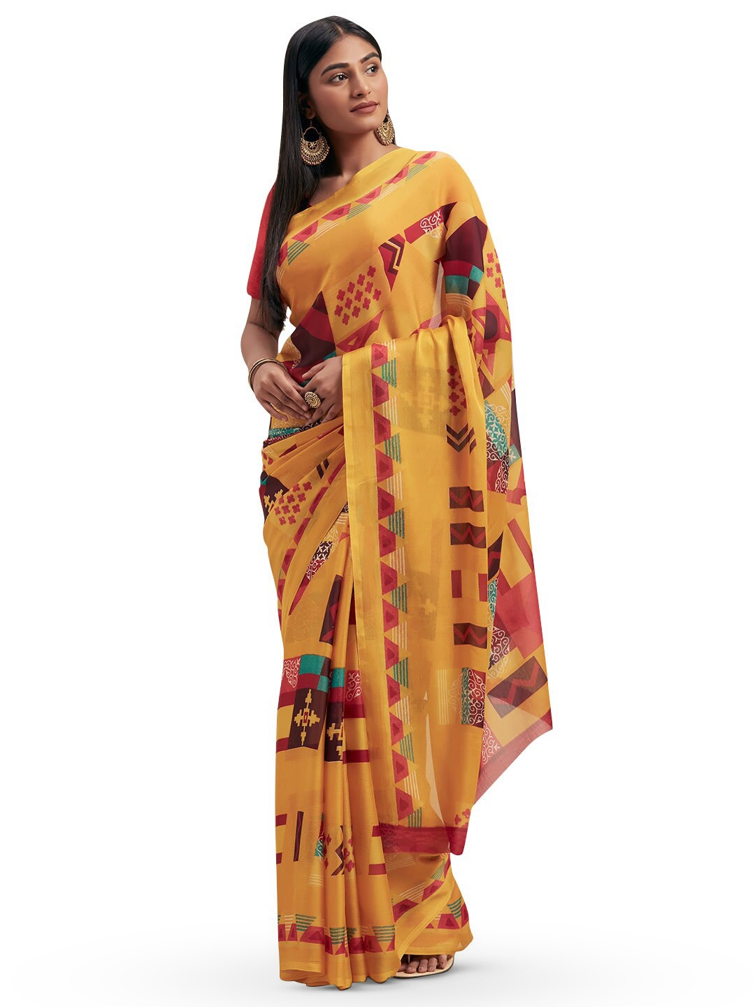 

Mitera Abstract Printed Satin Saree, Mustard