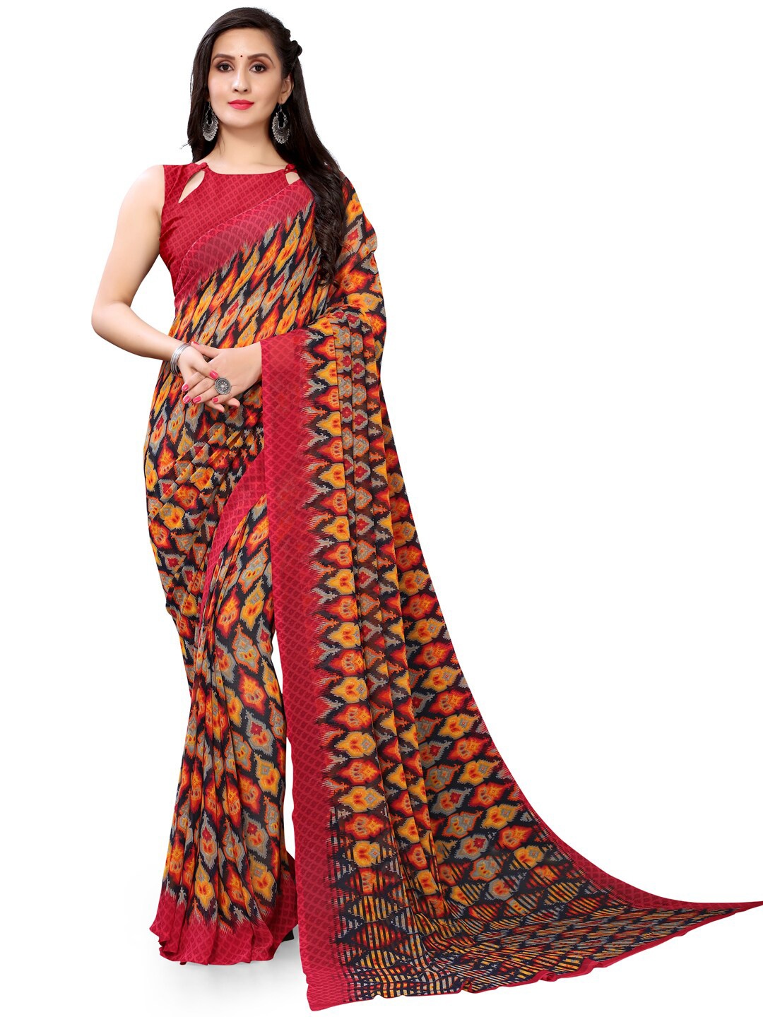 

Mitera Floral Printed Saree, Red