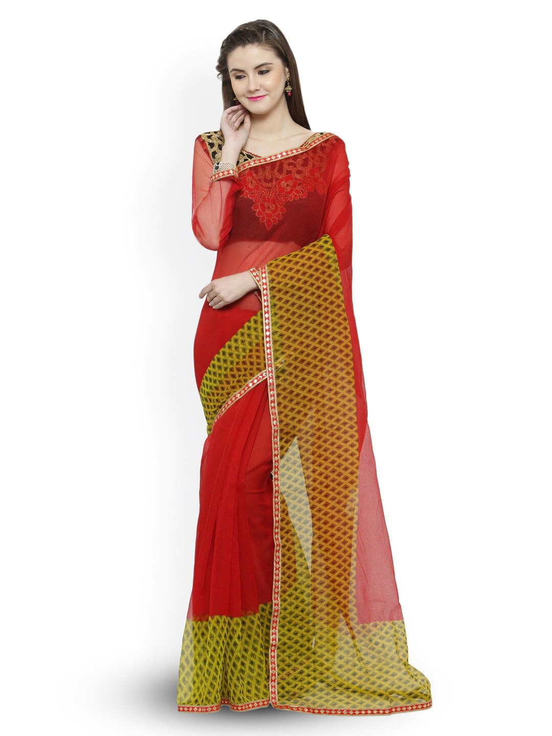 

Mitera Zari Net Saree, Red