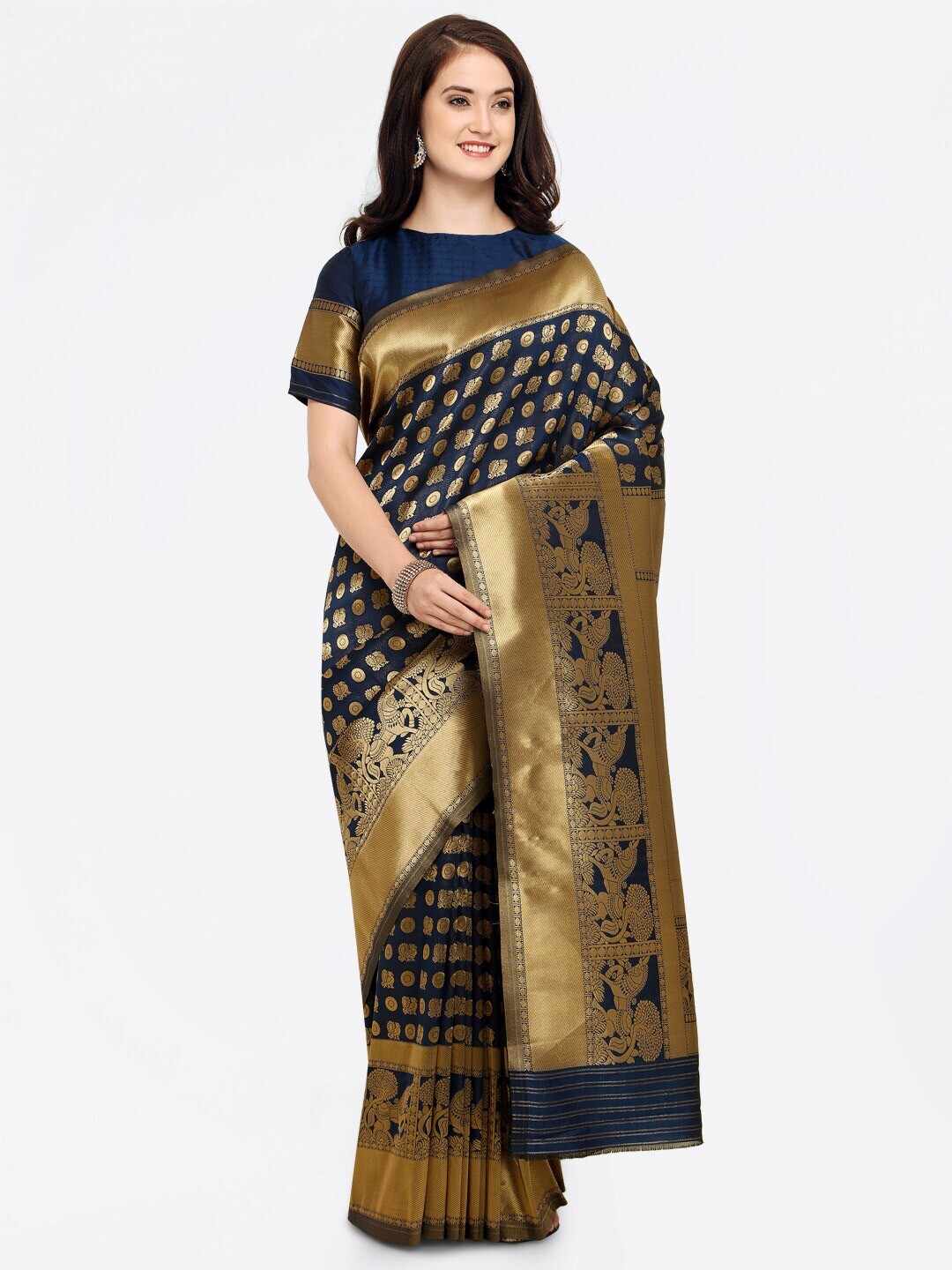 

Mitera Ethnic Motifs Woven Design Zari Saree, Navy blue
