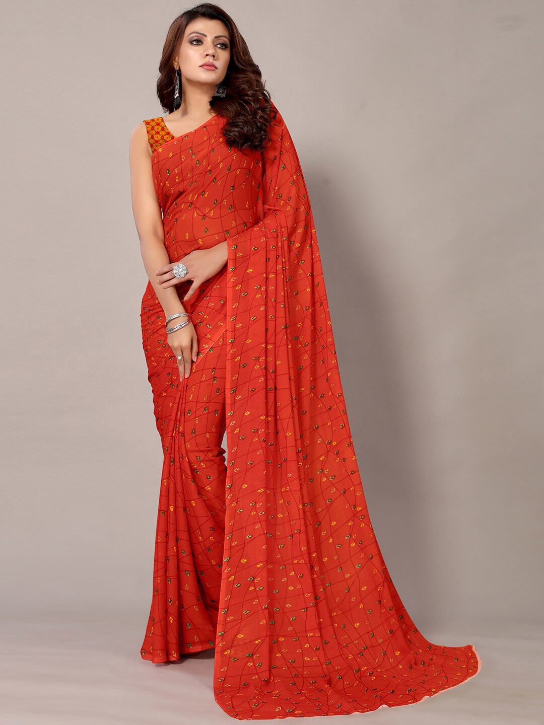 

Mitera Ethnic Motifs Printed Saree, Red