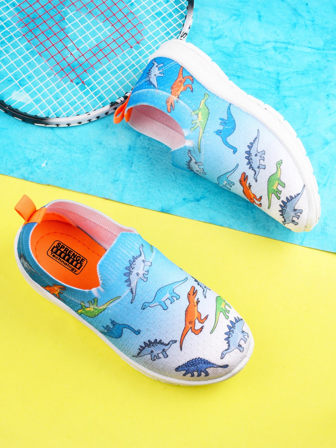 

SPRENGE Boys Printed Flyknit Comfort Insole Contrast Sole Slip-On Sneakers, Blue