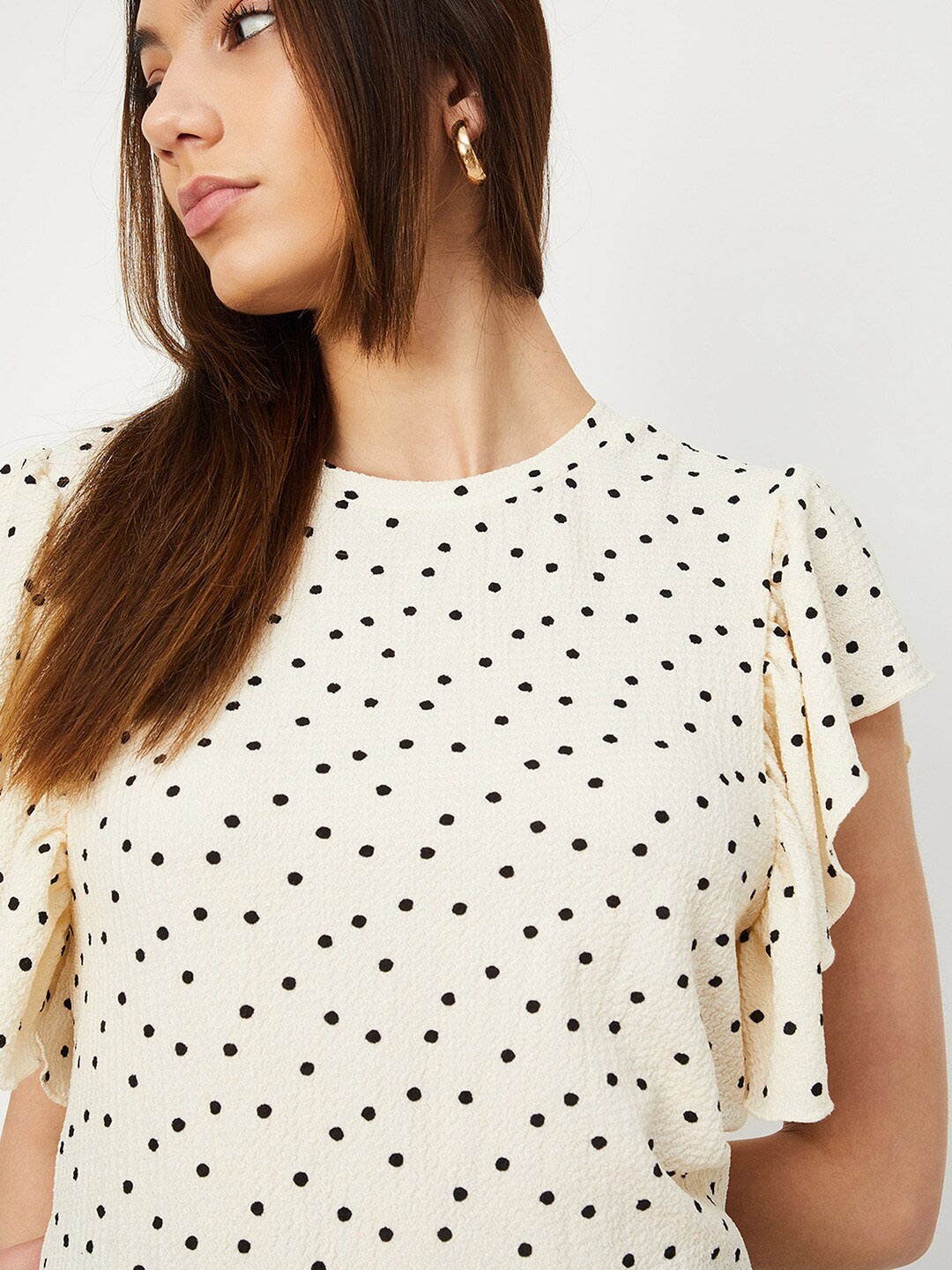 

max Polka Dot Printed Flutter Sleeves Top, White