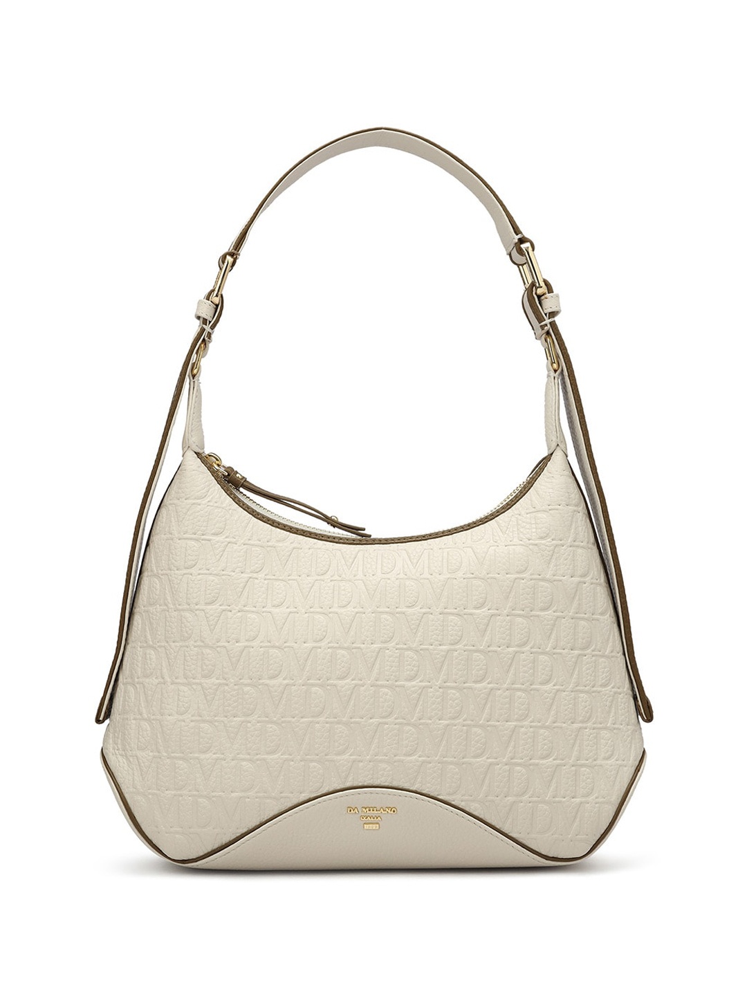 

Da Milano Textured Leather Half Moon Hobo Bag with Quilted, Off white