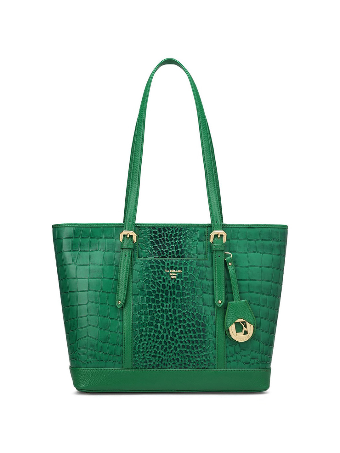 

Da Milano Animal Textured Leather Structured Shoulder Bag, Green