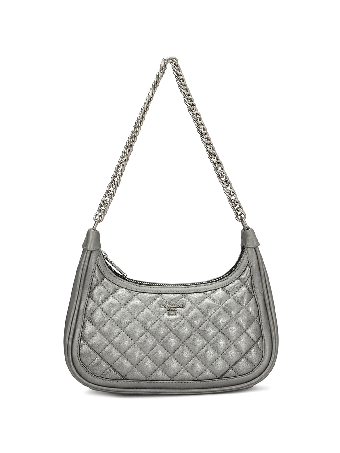 

Da Milano Checked Leather Half Moon Hobo Bag, Grey