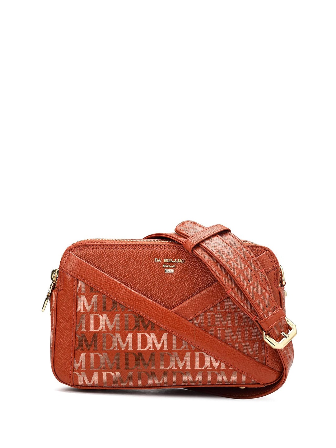 

Da Milano Printed Leather Structured Sling Bag, Orange