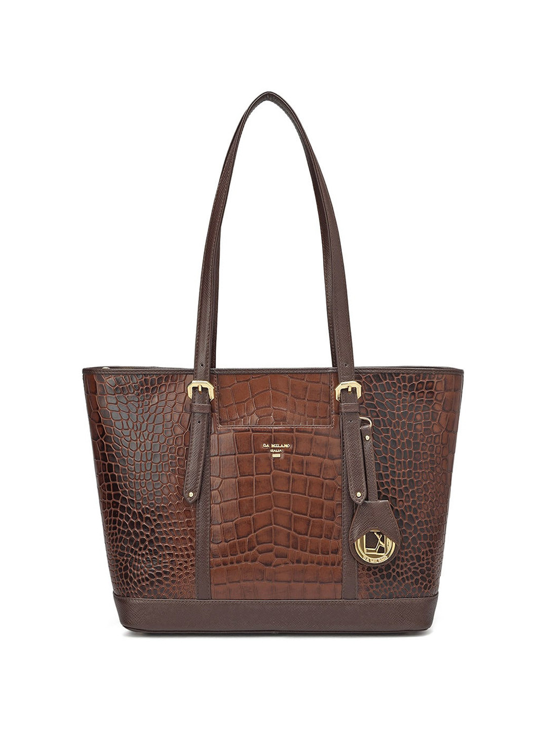 

Da Milano Animal Textured Leather Structured Shoulder Bag, Brown