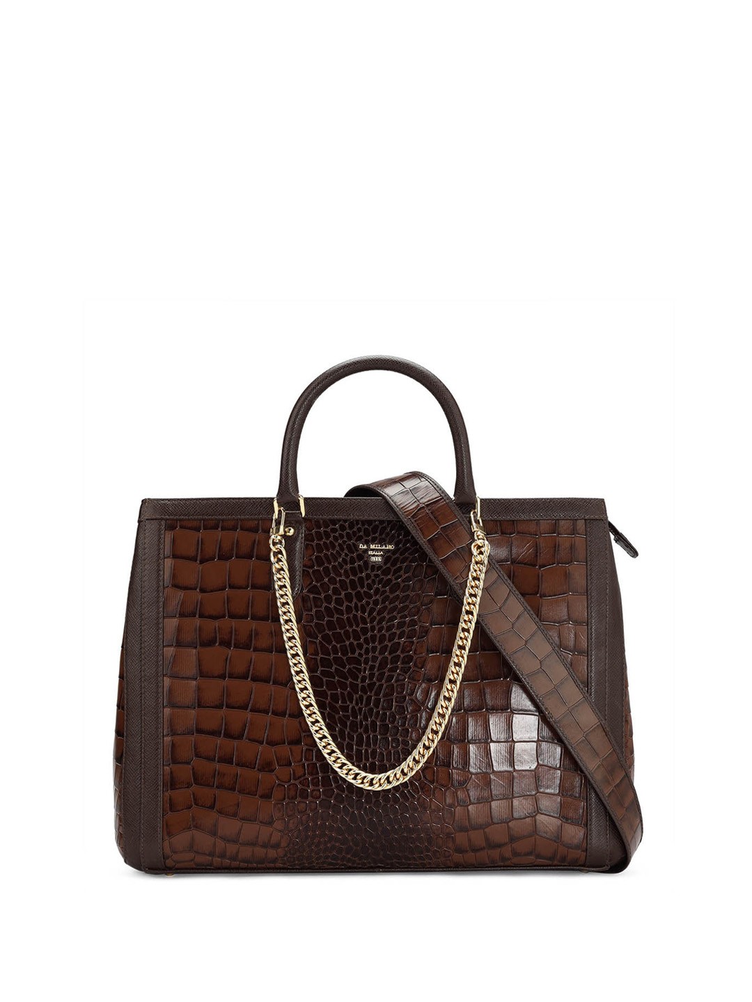 

Da Milano Textured Leather Shopper Handheld Bag with Quilted, Brown