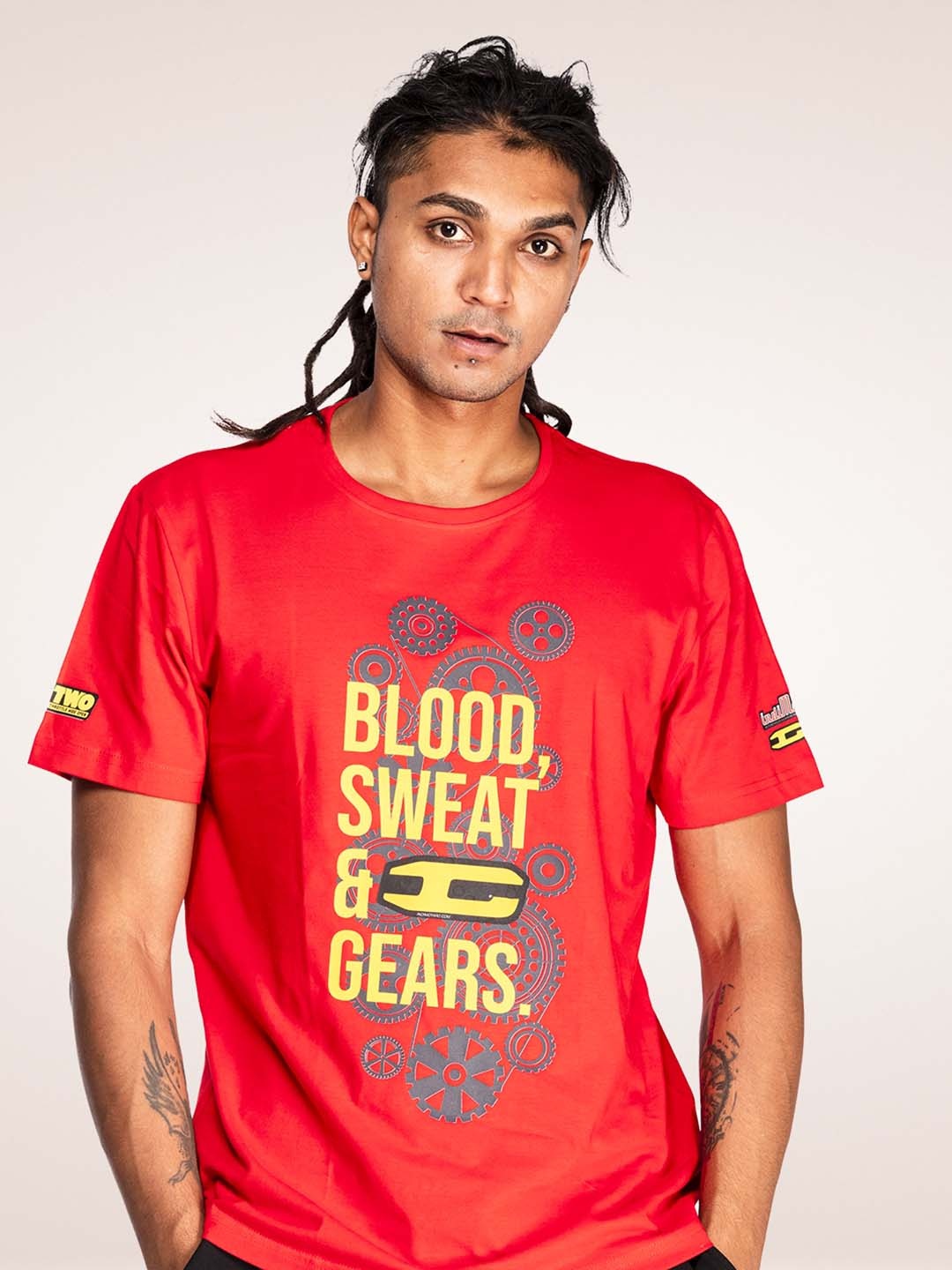 

WANDERLOOMS Typography Printed Round Neck Short Sleeves Cotton T-shirt, Red