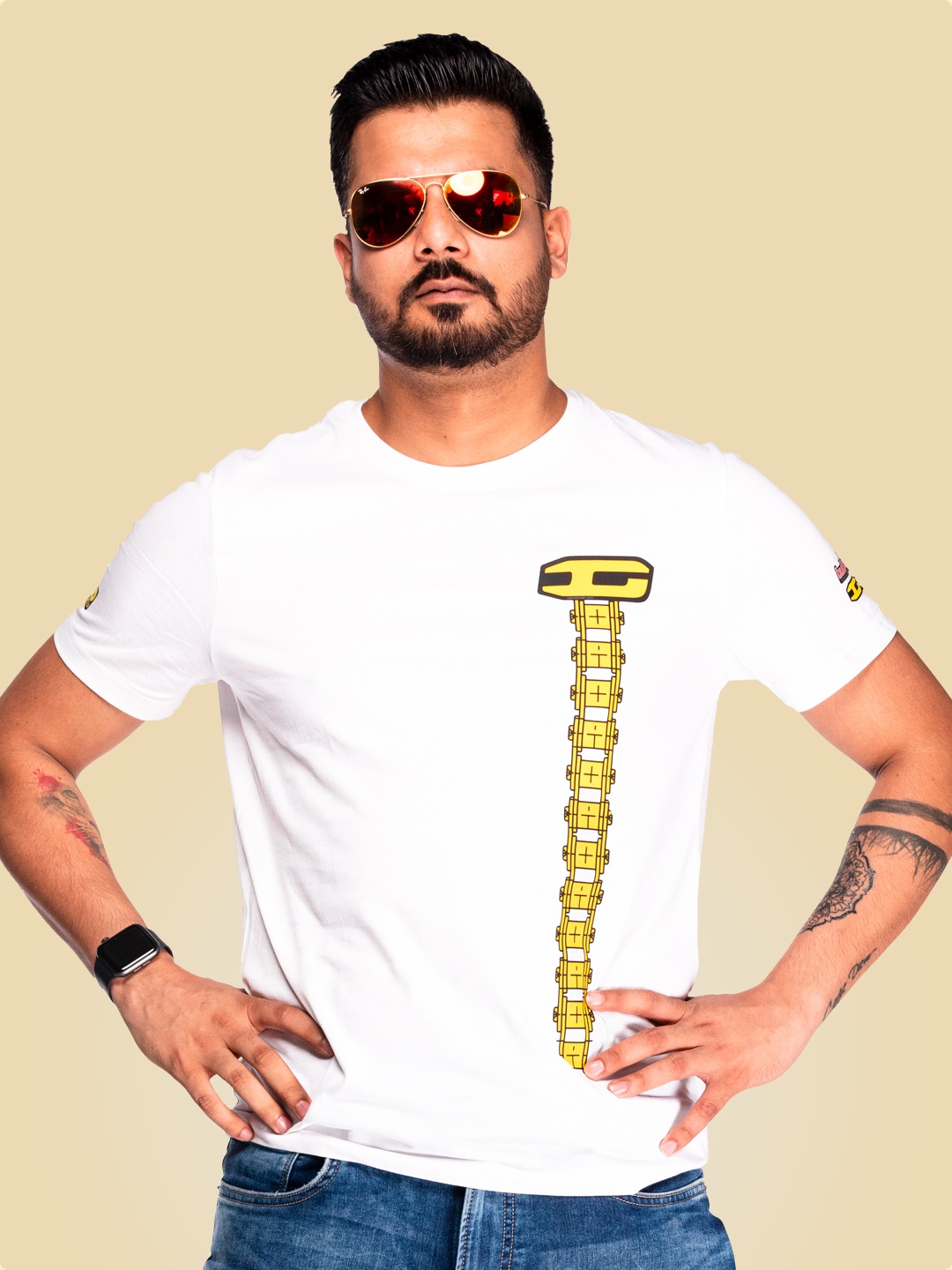 

WANDERLOOMS Printed Round Neck Short Sleeves Cotton T-shirt, White