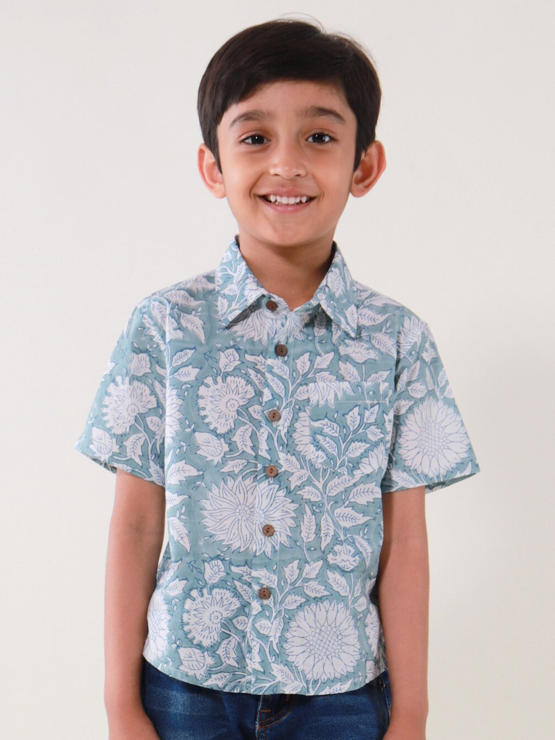 

My Little Lambs Boys Classic Floral Printed Casual Shirt, Blue