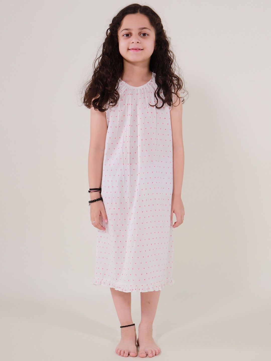 

My Little Lambs Girls Geometric Printed Pure Cotton Nightdress, Red