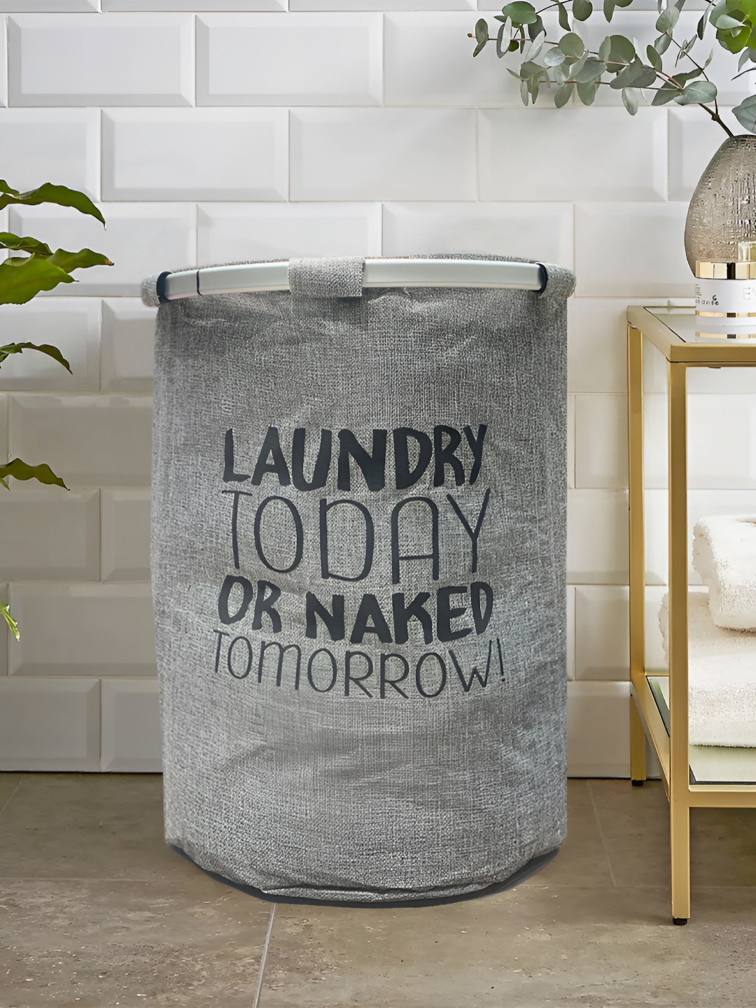 

LUXEHOME INTERNATIONAL Grey & Black Printed Foldable Laundry Bag