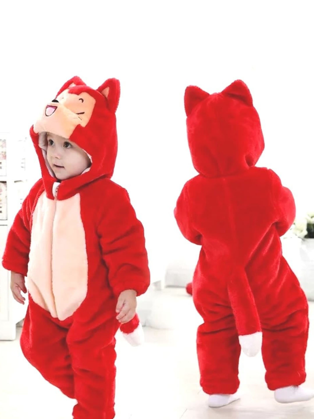 

BRANDONN Infants Hood Cat Romper, Red