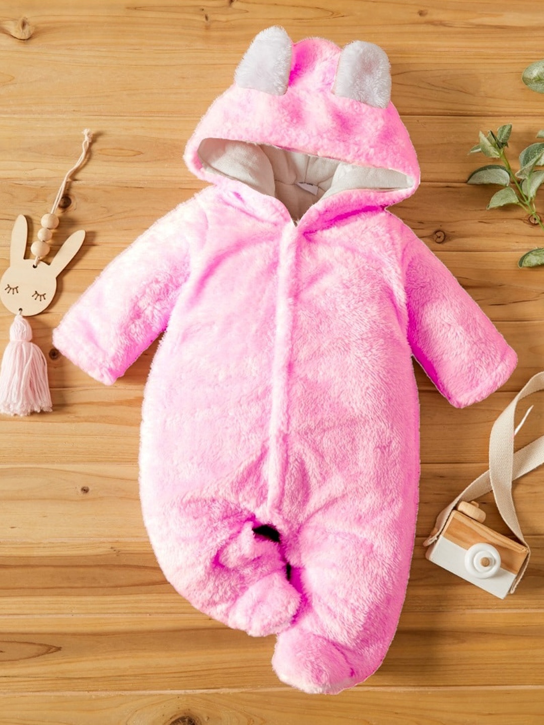 

BRANDONN Infants Hood Loose Fit Romper, Pink