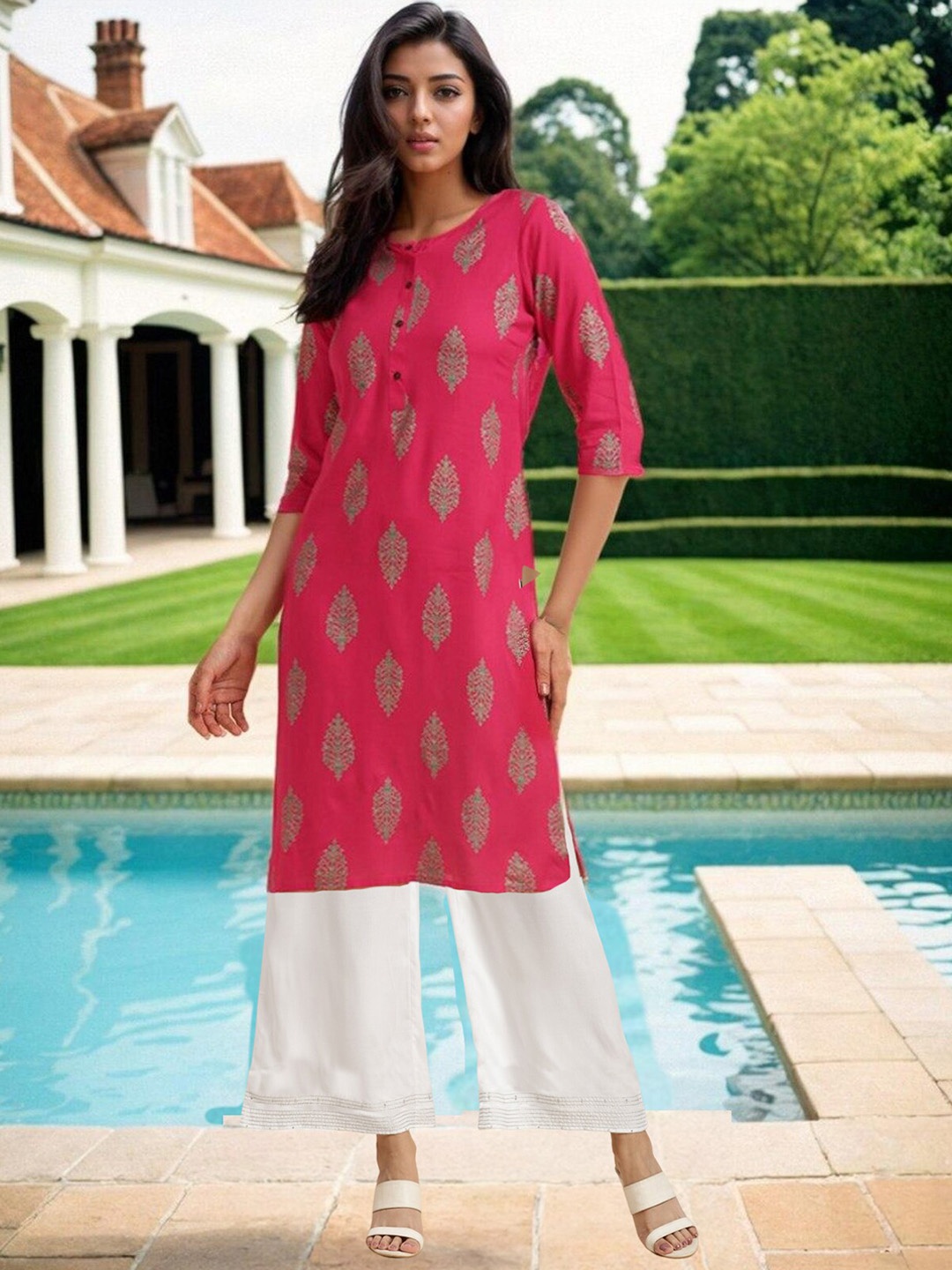 

Rangita Ethnic Motifs Printed Kurta with Palazzos, Pink