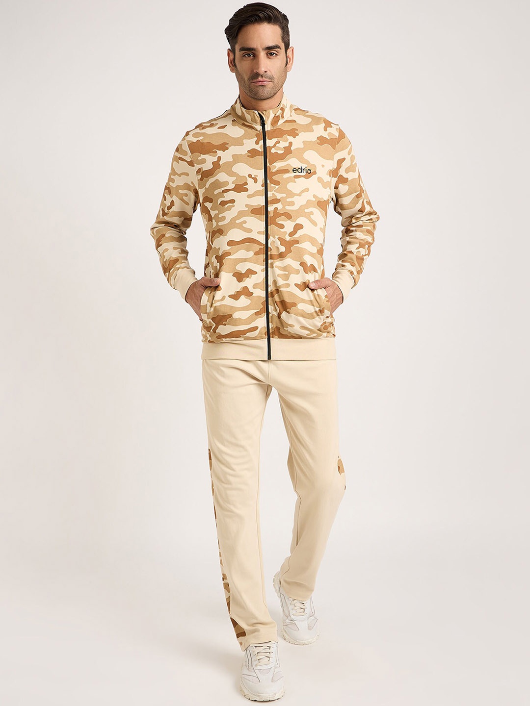 

EDRIO Camouflage Printed Cotton Tailored Jacket, Beige