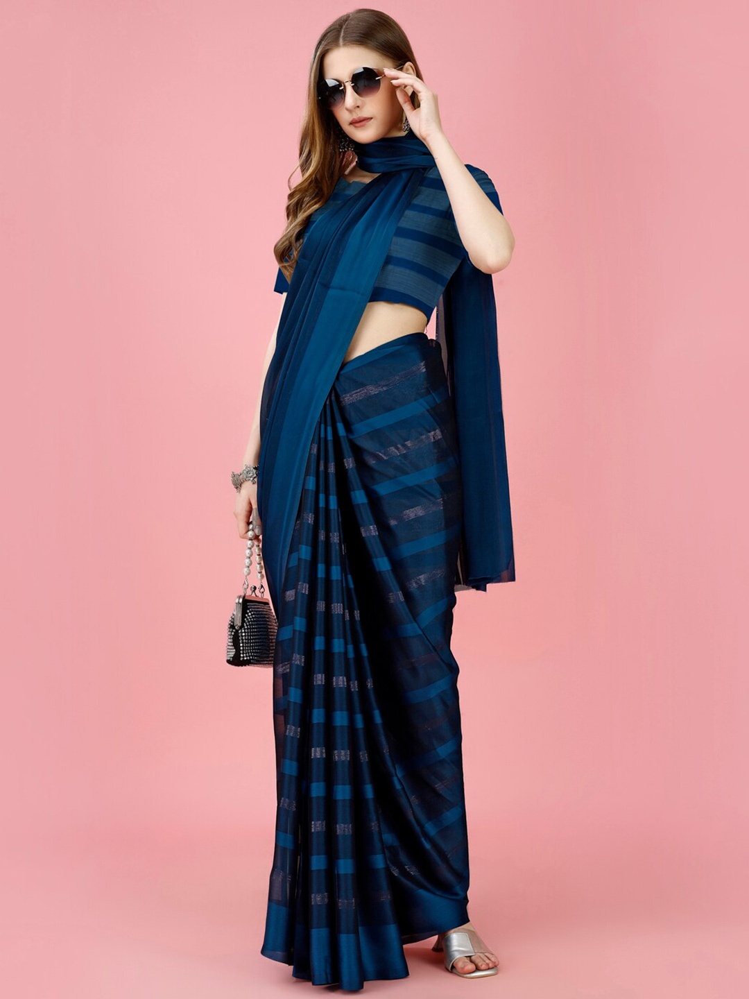 

STH Striped Tissue Tussar Saree, Blue