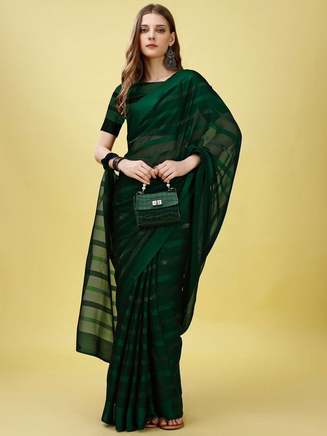 

STH Striped Tissue Tussar Saree, Green