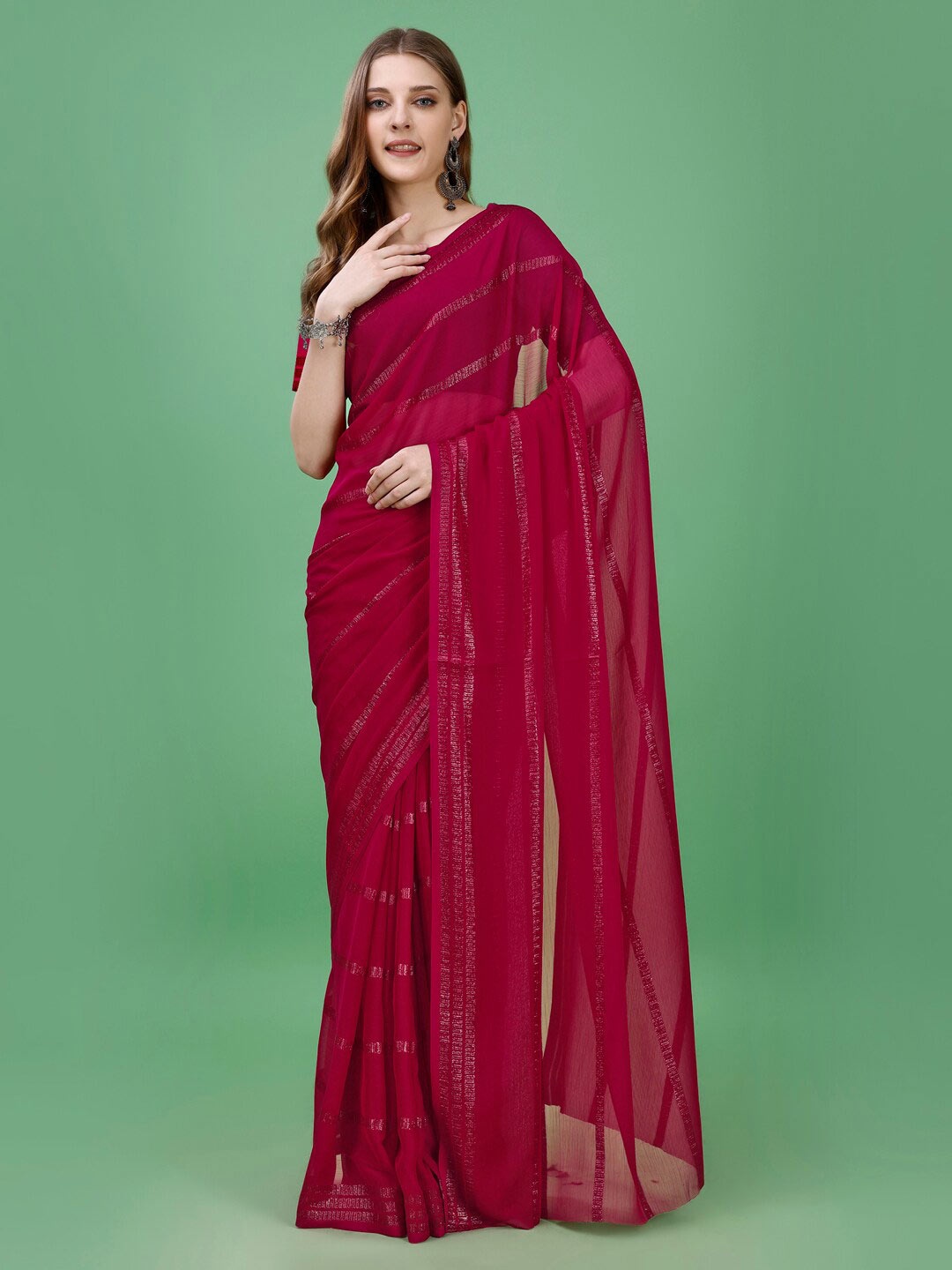 

STH Striped Woven Design Tissue Tussar Zari Saree, Maroon