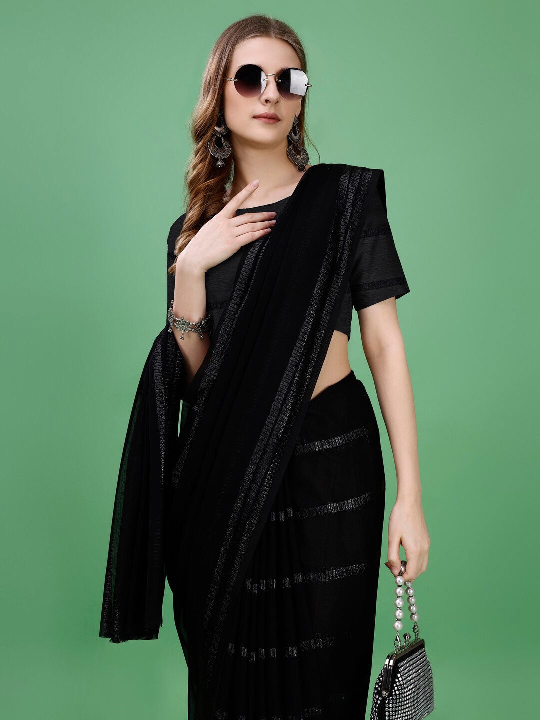 

STH Striped Tissue Tussar Saree, Black