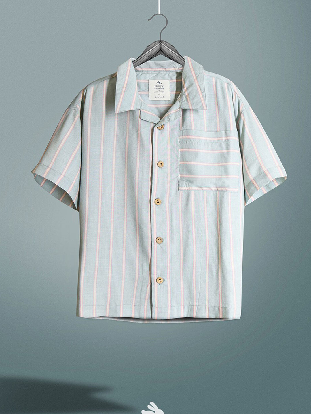 

Cherry Crumble Boys Comfort Striped Cotton Spread Collar Short Sleeves Opaque Casual Shirt, Green