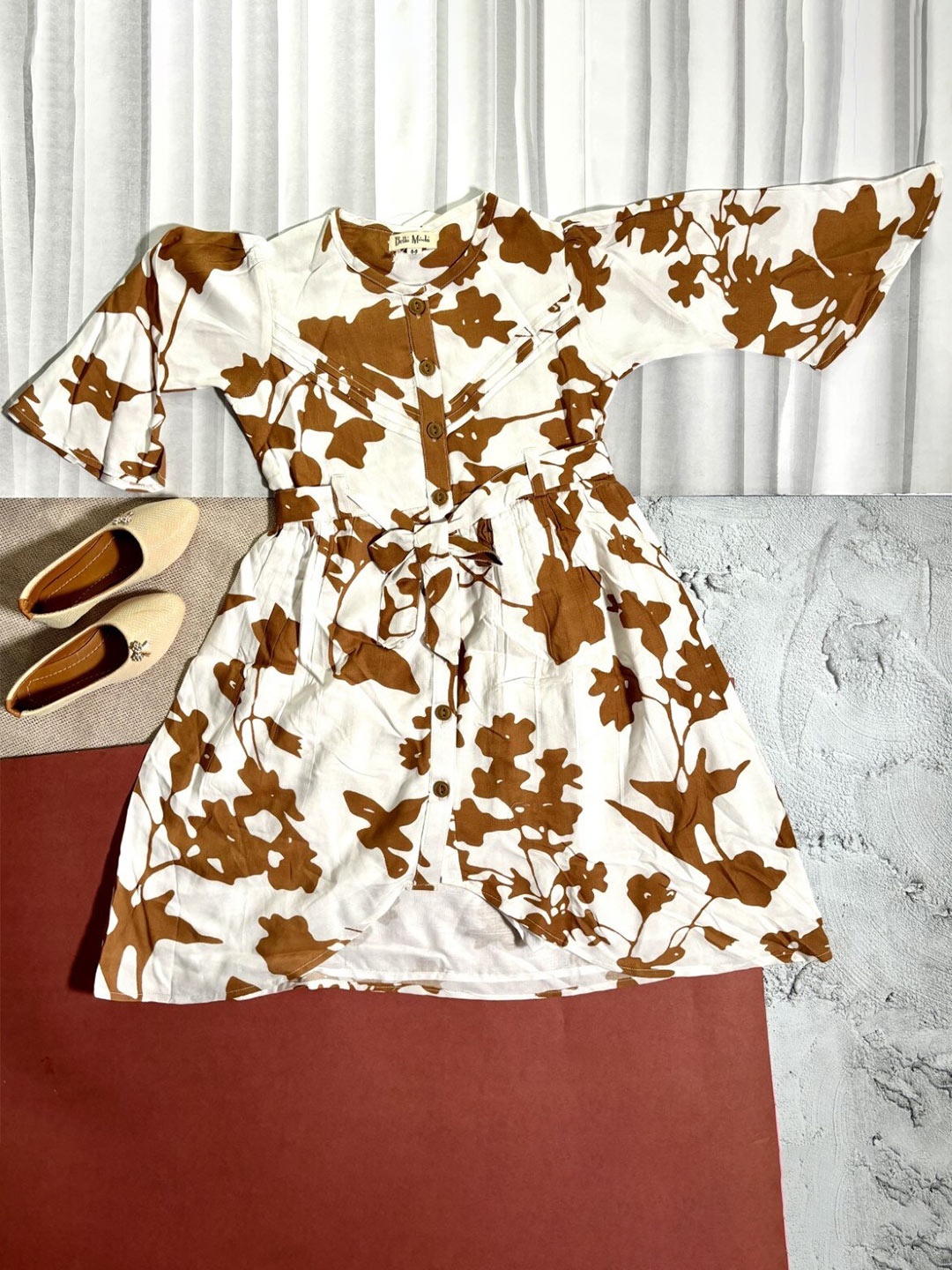 

Bella Moda Girls Floral Printed Flared Sleeves Fit & Flare Dress, White