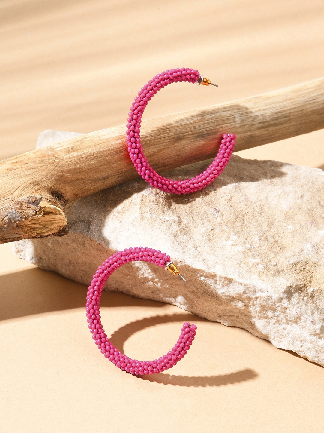 

Accessorize Beaded Circular Half Hoop Earrings, Pink