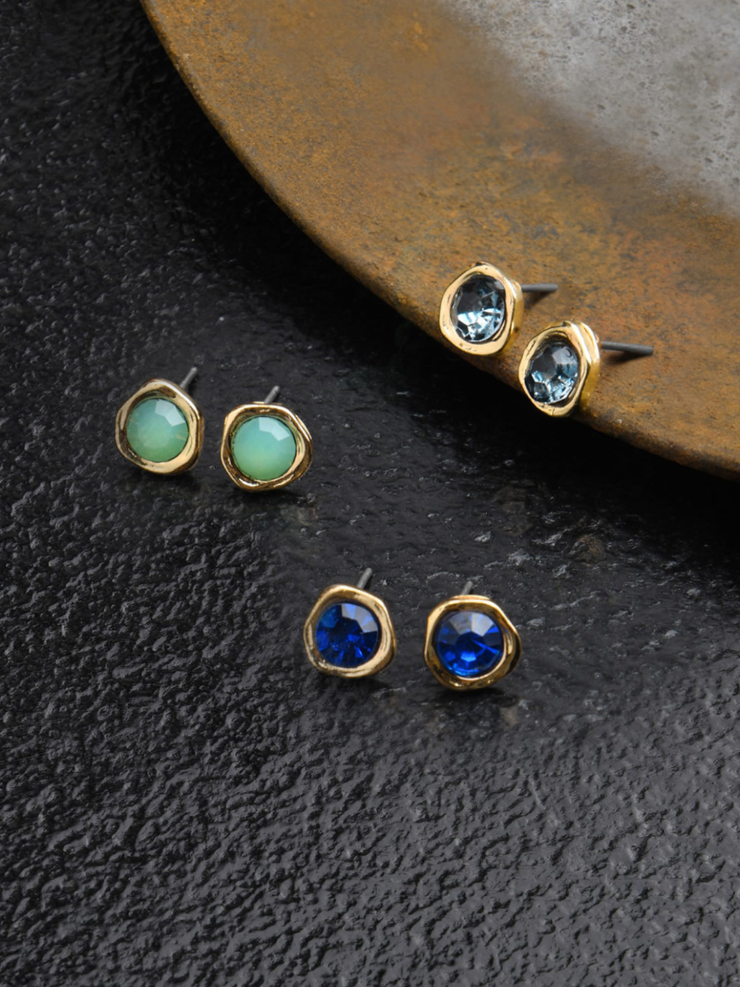 

Accessorize Set Of 3 Stone-Studded Contemporary Studs Earrings, Green