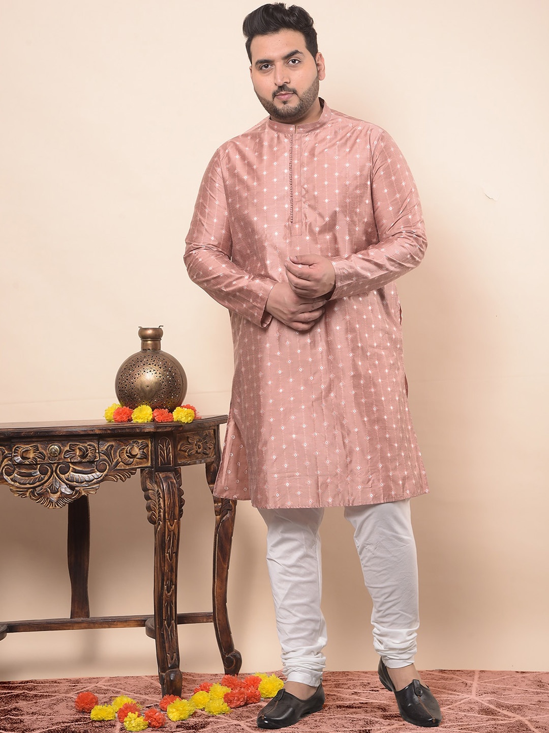 

Sztori Plus Size Embroidered Mirror Work Straight Kurta with Churidar, Mauve