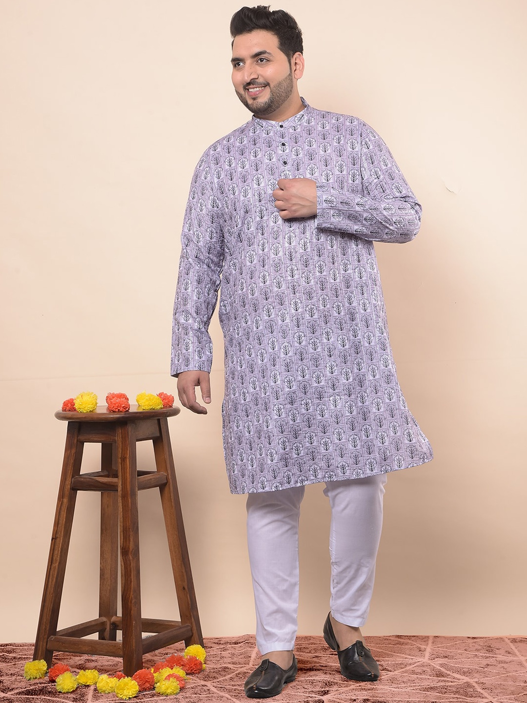 

Sztori Plus Size Ethnic Motifs Printed Straight Kurta with Pyjamas, Purple