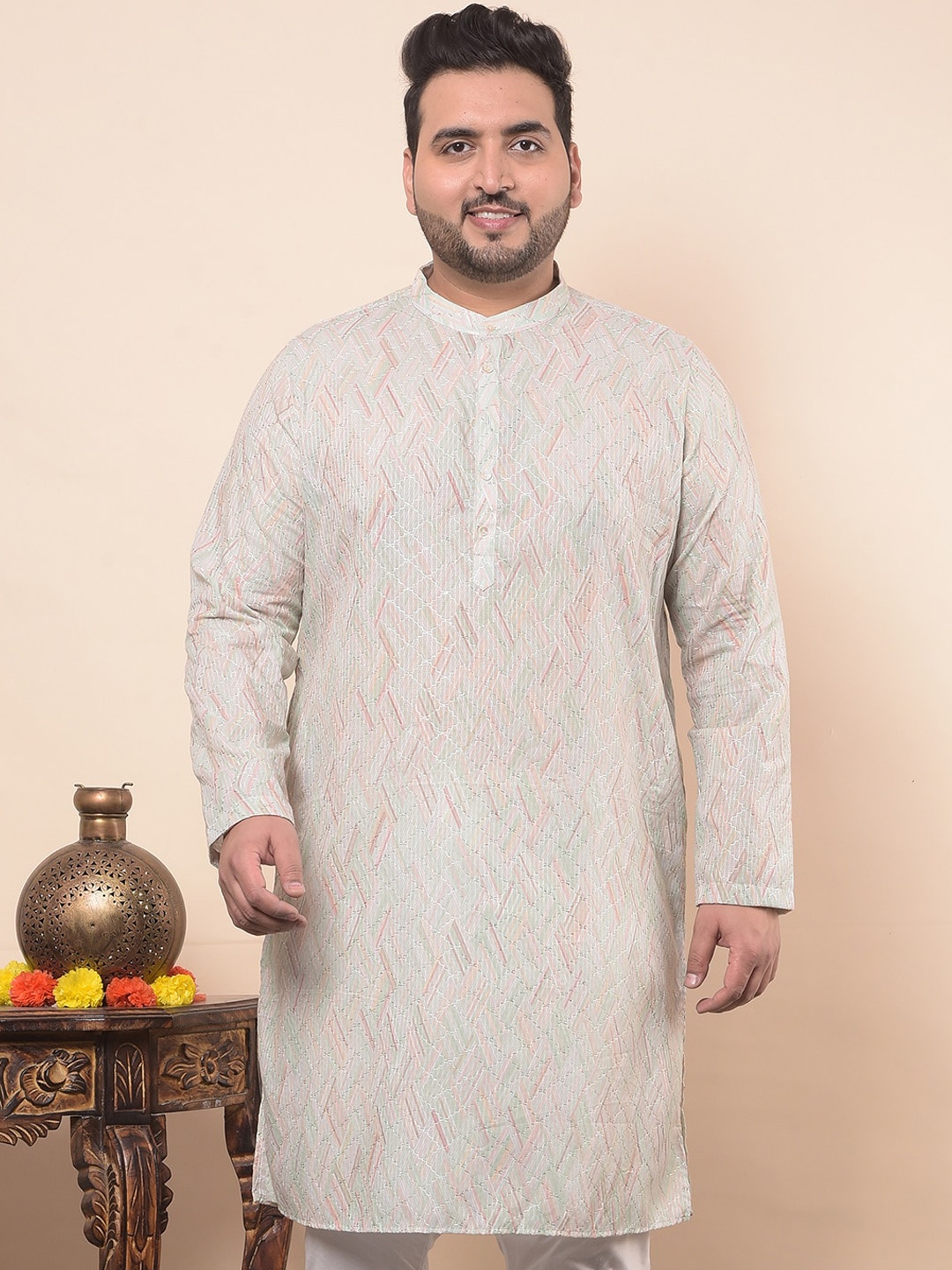 

Sztori Abstract Printed Mandarin Collar Plus Size Kurta, Green
